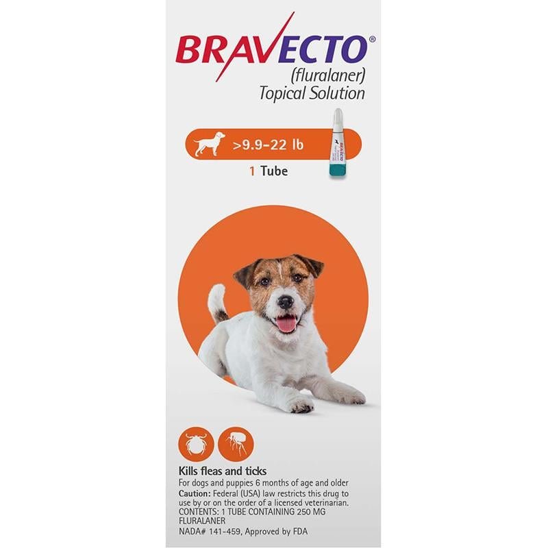 Bravecto Topical for Dog 10-22 lbs (4.5-10 kg) (Orange) - 1/2 Pack, 12-Week Flea & Tick Prevention