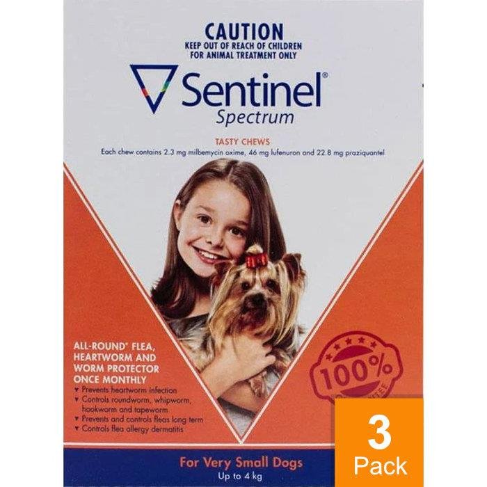 Sentinel Spectrum Dogs Under 9lbs (4kg) - 3 Chewables (Orange)