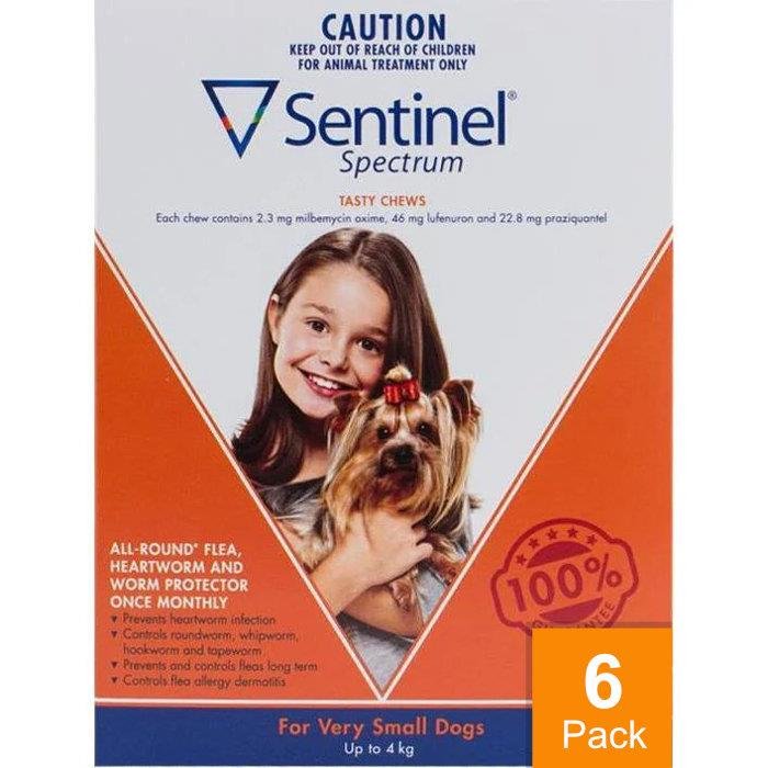 Sentinel Spectrum Dogs Under 9lbs (4kg) - 6 Chewables (Orange)