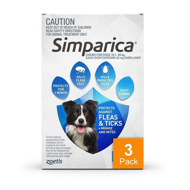Simparica for Dogs - Blue 3 Pack </br> <strong> (22.1-44 lbs) (10-20 kg) </strong>