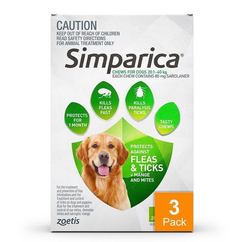 Simparica for Dogs - Green 3 Pack </br> <strong>(44.1-88 lbs) (20-40 kg) </strong>
