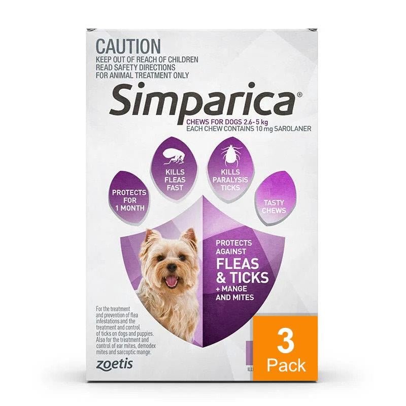 Simparica for Dogs - Purple 3 Pack </br> <strong> (5.6-11 lbs) (2.5-5 kg) </strong>