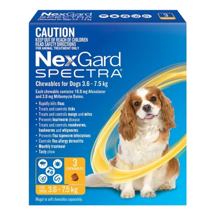 Nexgard Spectra for Small Dogs - Yellow Pack </br> <strong>8 - 16 lbs (3.5 - 7.5 kg) </strong>