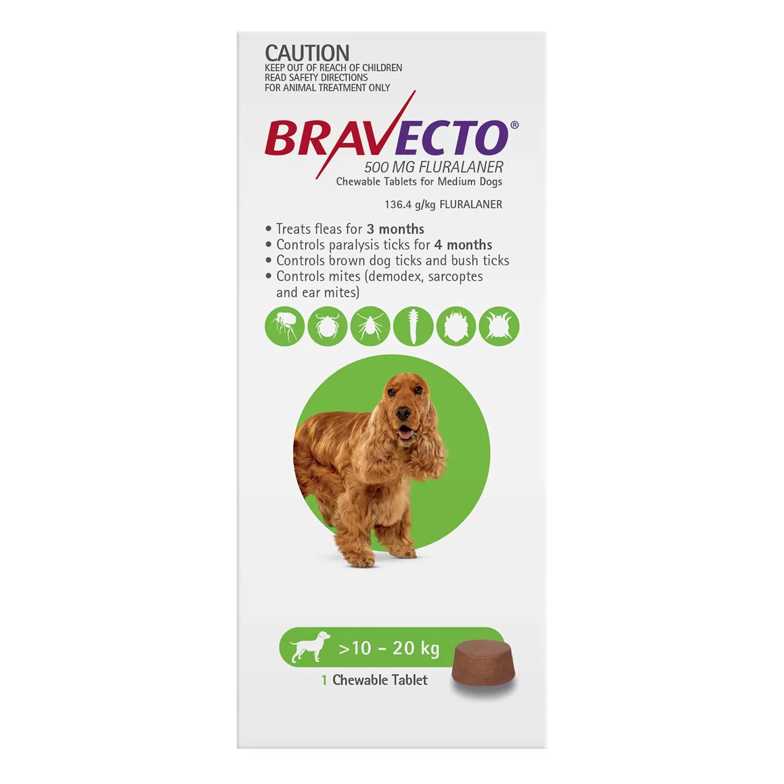 Bravecto Chew For Medium Dogs - Green </br> <strong>(22-44 lbs) (10-20 kg) </strong>