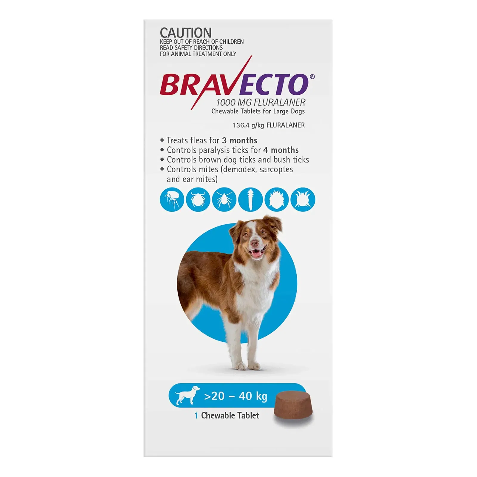 Bravecto Chew For Large Dogs - Blue </br> <strong> (44-88 lbs)(20-40 kg) </strong>