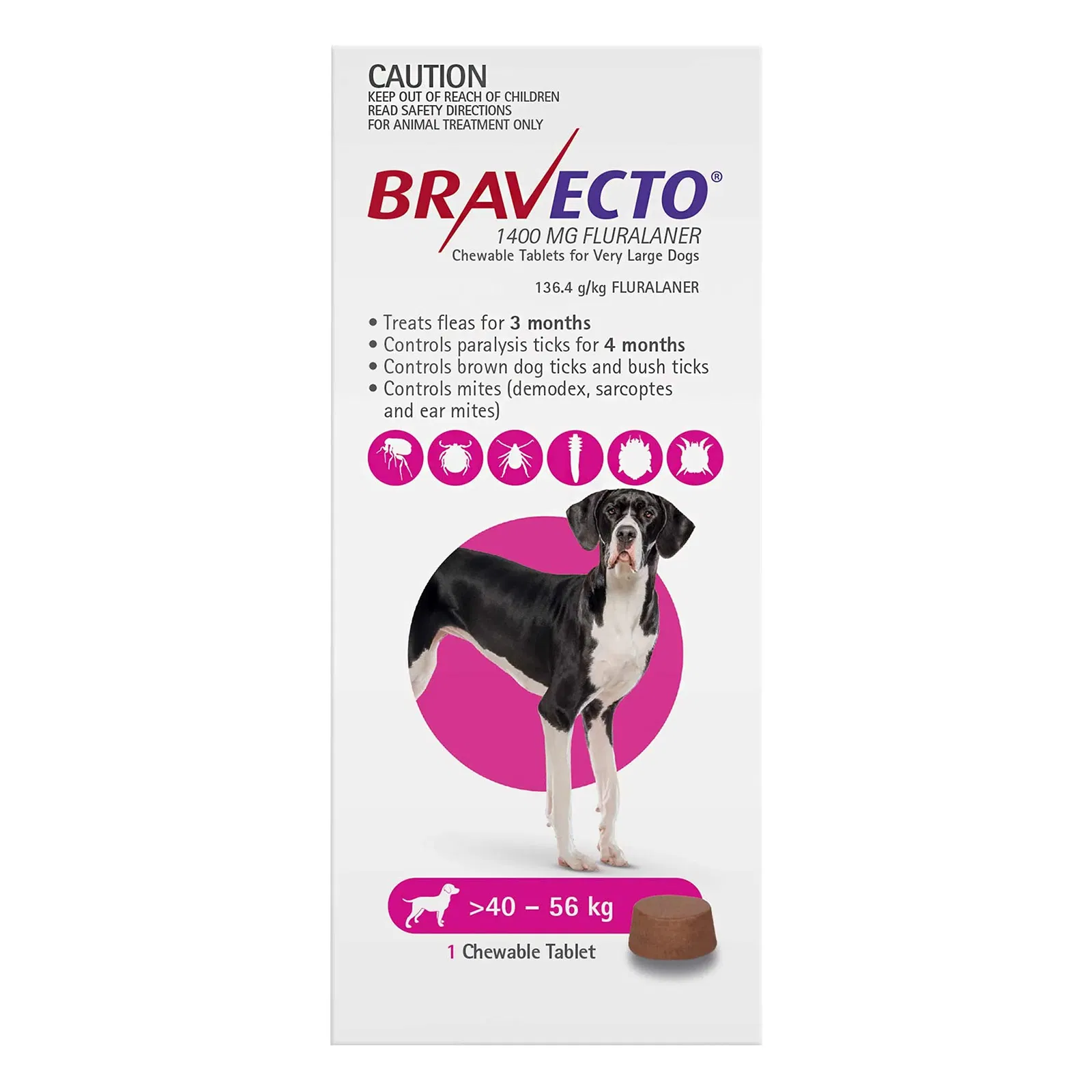 Bravecto Chew For Extra Large Dogs - Pink </br> <strong> (88-123 lbs) (40-56 kg) </strong>