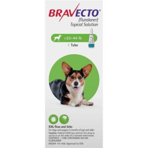 Bravecto Topical for Dog  22-44 lbs (10-20 kg) (Green) - 1/2 Pack, 12-Week Flea & Tick Prevention
