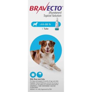 Bravecto Topical for Dog 44-88 lbs (20-40 kg) (Blue) - 1/2 Pack, 12-Week Flea & Tick Prevention