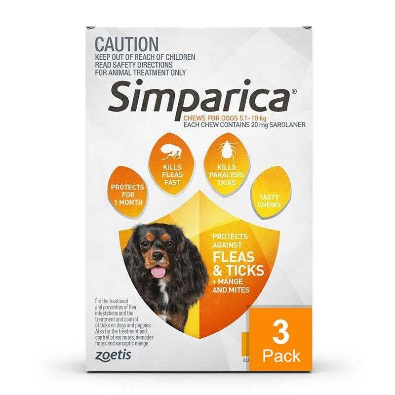 Simparica for Dogs - Orange 3 Pack (11.1-22 lbs) (5-10 kg)