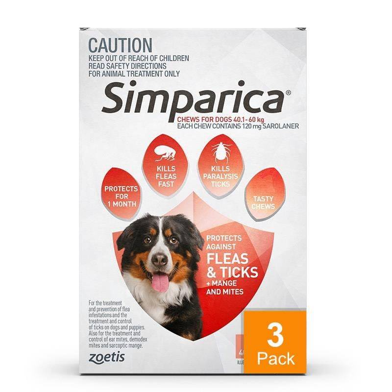 Simparica for Dogs - Red 3 Pack (88.1-132 lbs) (40-60 kg)