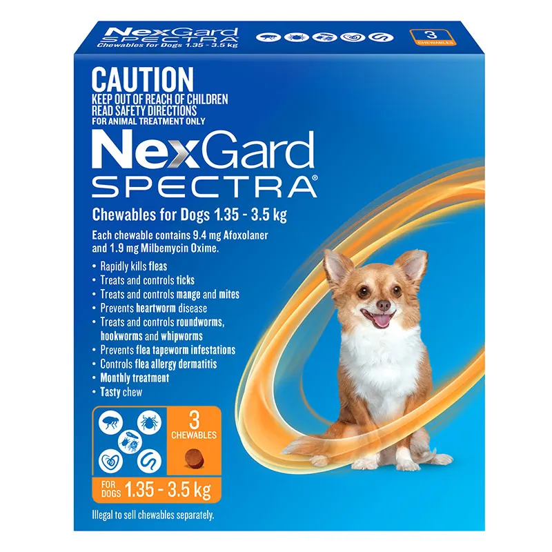 Nexgard Spectra for Extra Small Dogs - Orange Pack (4.50 - 8 lbs) (2 - 3.5 kg)